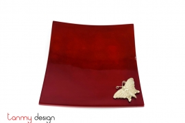 Red square lacquer tray attached with butterfly 18 cm